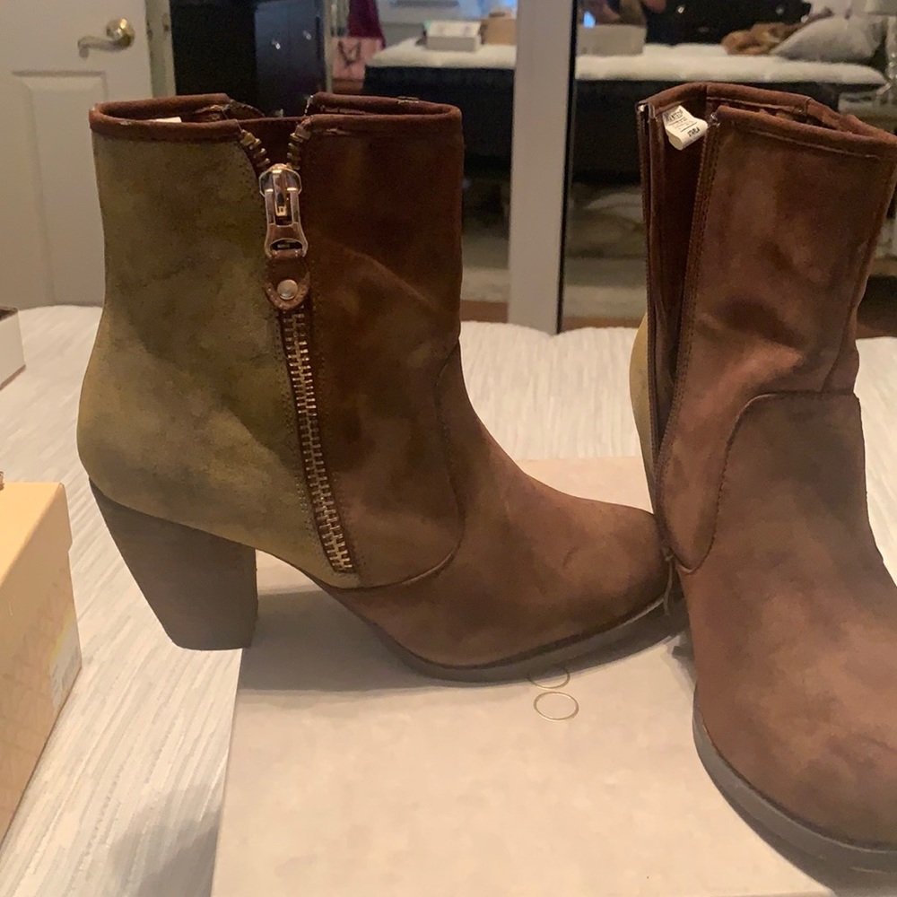 Brown suede booties